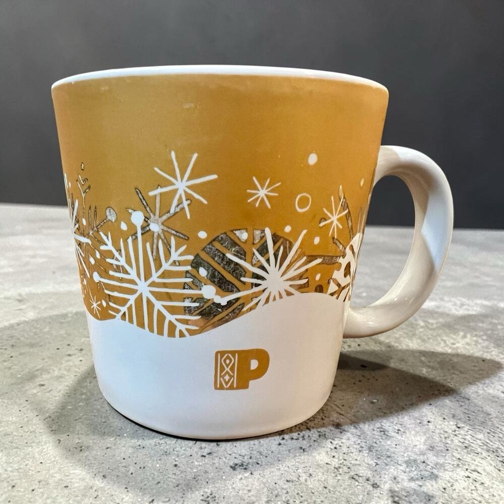 Peet's Coffee Christmas Holiday Mug Cup 12 oz White Gold 2015